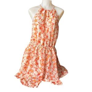 Dynamite Floral Halter Romper in Coral & White